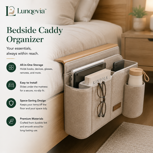Lunqevia™ Bedside Caddy Organizer – Premium Bedside Storage Pocket for Modern Bedrooms